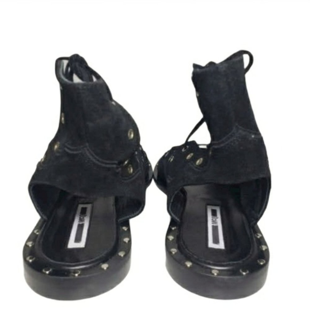 McQ Alexander McQueen Black Open Toe Lace Up Flats - Picture 9 of 12